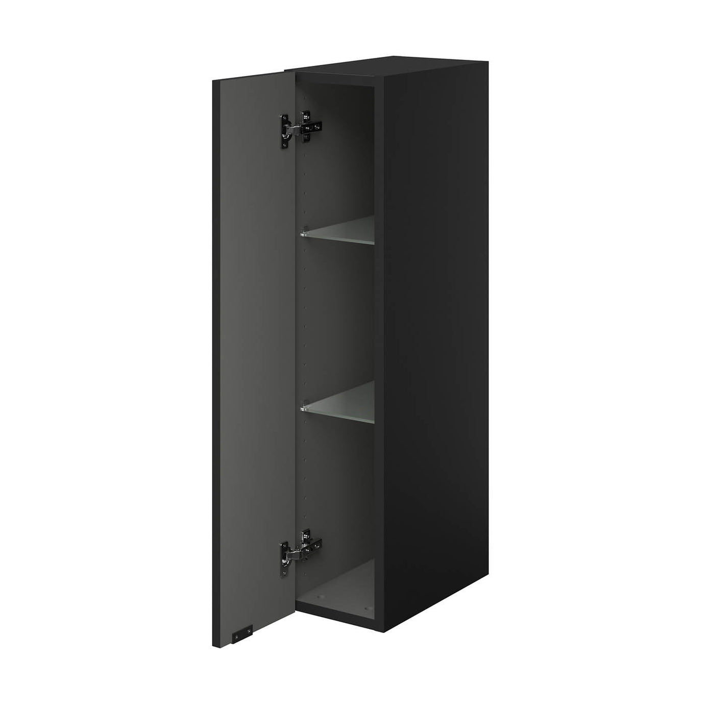 Bathroom Single Wall Cabinet Deep Matt Black Soft Close (H)90cm (W)20cm - Image 1