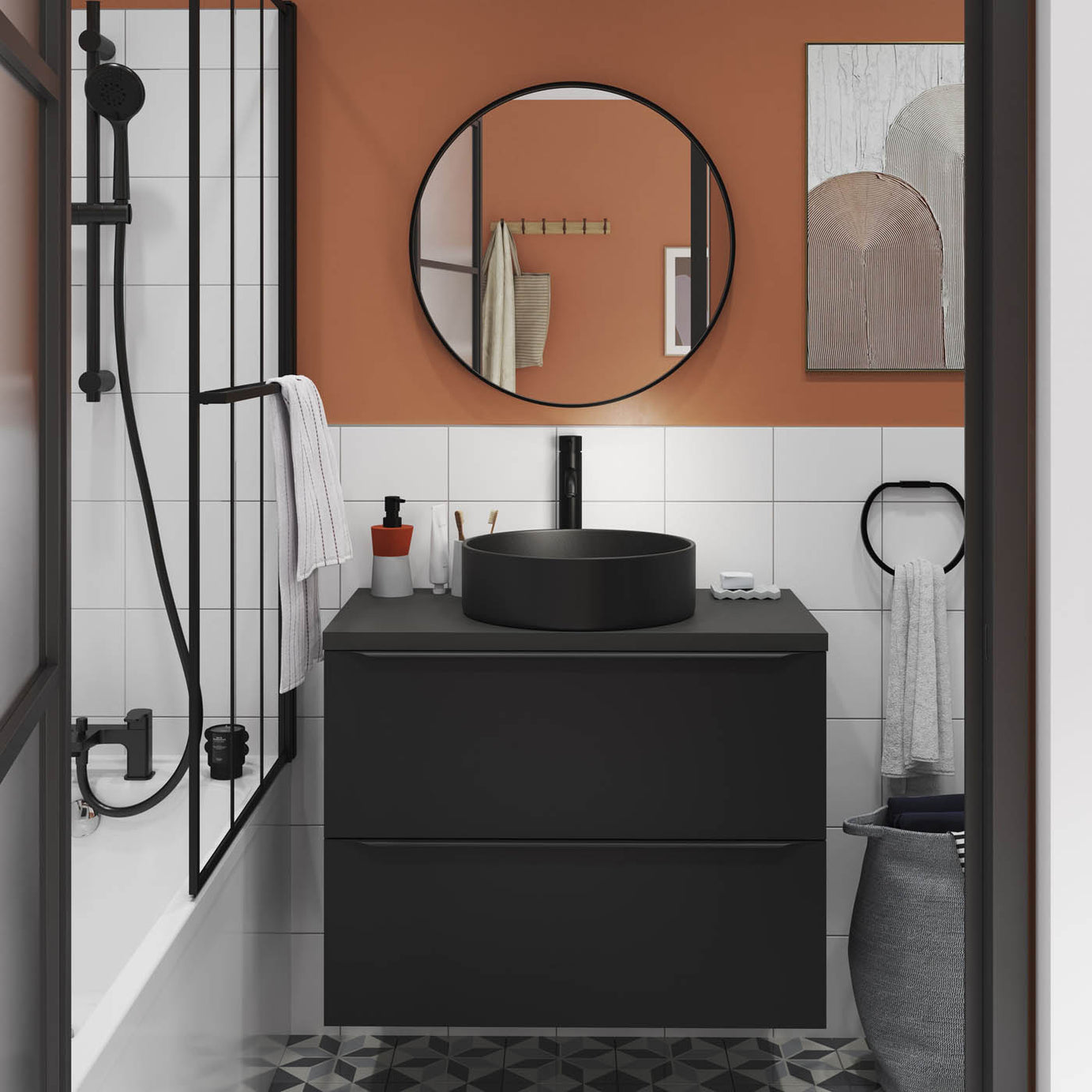 Imandra Bathroom Cabinet Under Sink Matt Black Wall-Mounted (H)600mm (W)800mm - Image 5