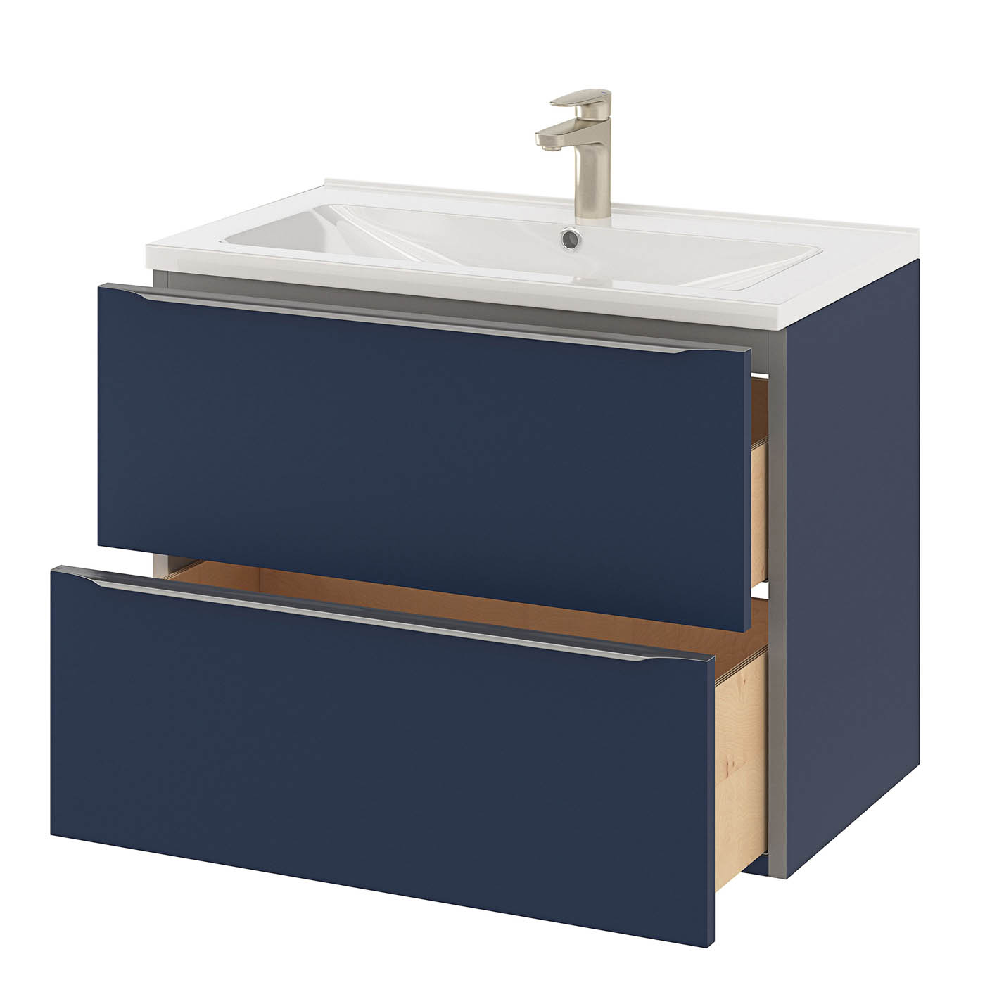 Imandra Bathroom Cabinet Under Sink Matt Blue Wall-Mounted 2 Drawer H600xW800mm - Image 5