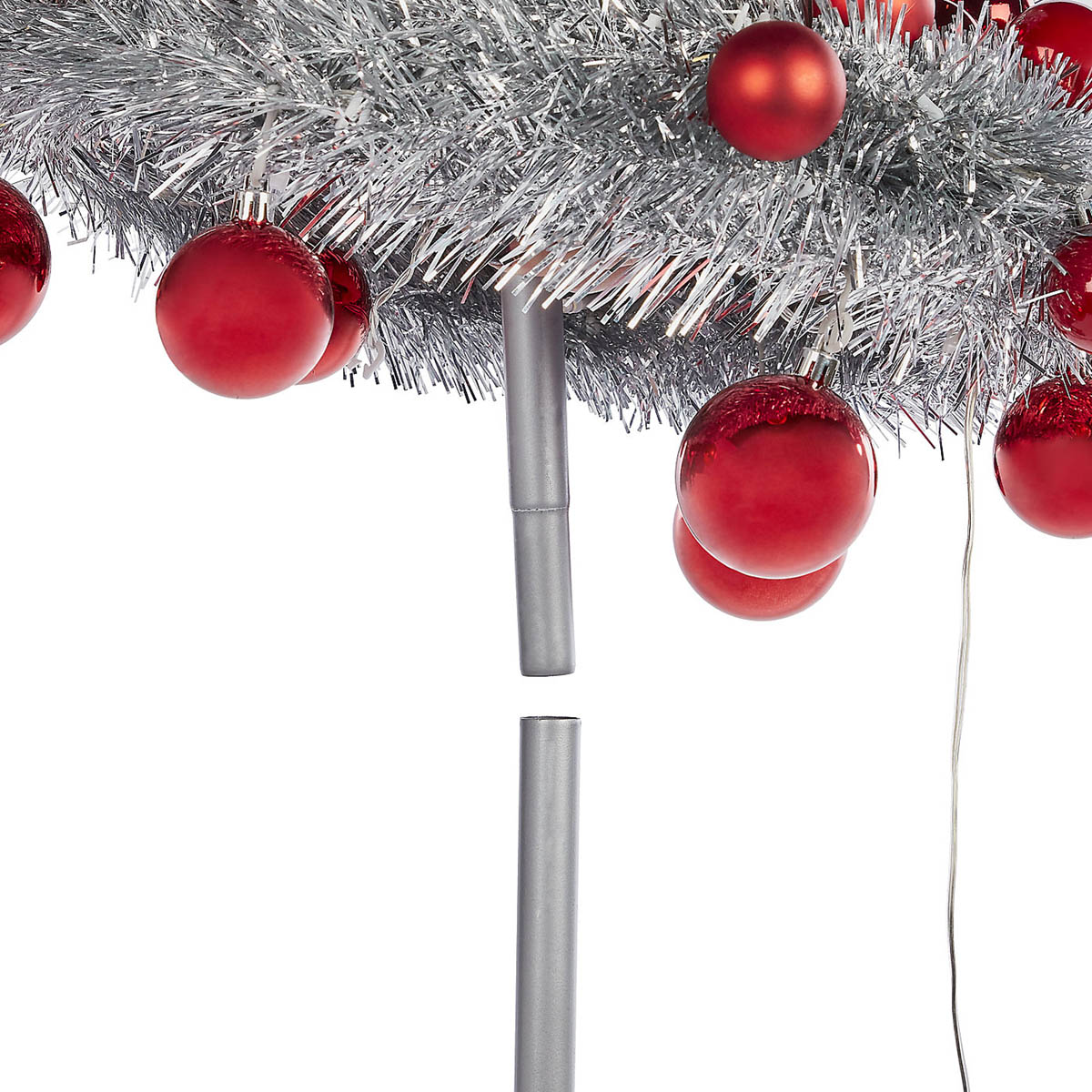 LED Christmas Tree 6ft Silver Pop Up Slim Pre Lit Ice White Baubles Artificial - Image 4