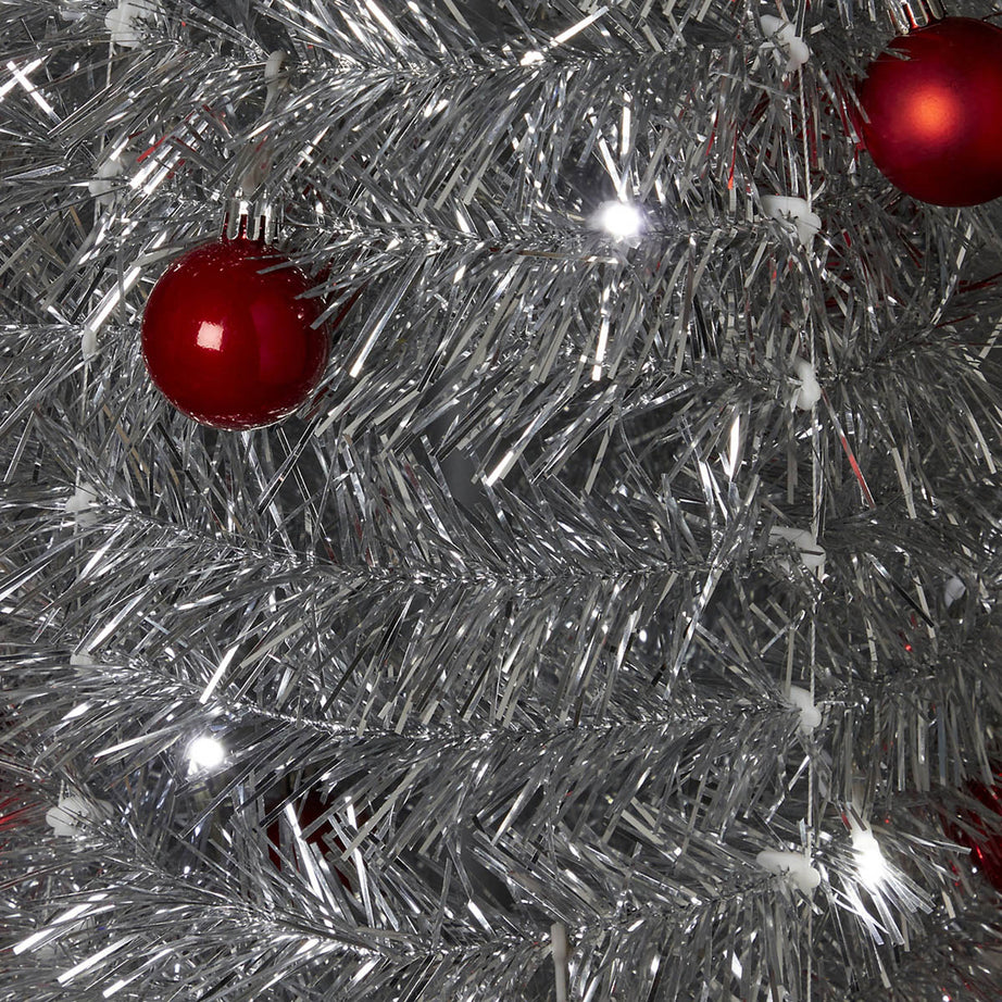 LED Christmas Tree 6ft Silver Pop Up Slim Pre Lit Ice White Baubles Artificial - Image 6