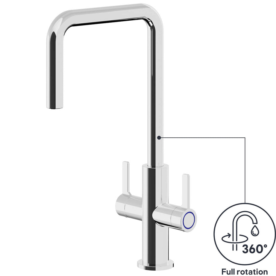 Kitchen Sink Tap Mixer Chrome Twin Lever Swivel Spout Brass Steel Contemporary - Image 4