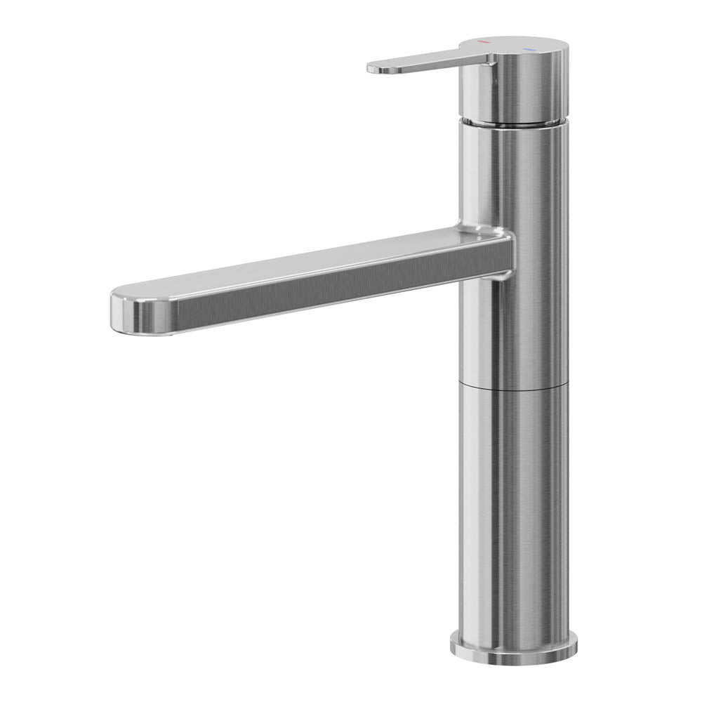 Kitchen Sink Tap Mixer Gloss Stainless Steel Single Lever Swivel Spout Faucet - Image 1