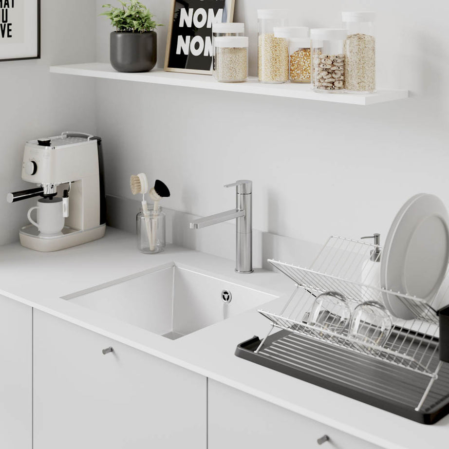 Kitchen Sink Tap Mixer Gloss Stainless Steel Single Lever Swivel Spout Faucet - Image 2