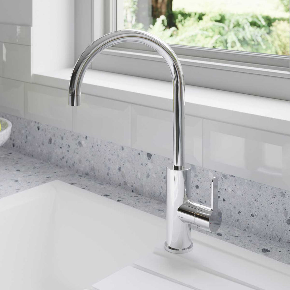 Kitchen Sink Tap Mixer Chrome Single Lever Swivel Spout Contemporary Faucet - Image 2