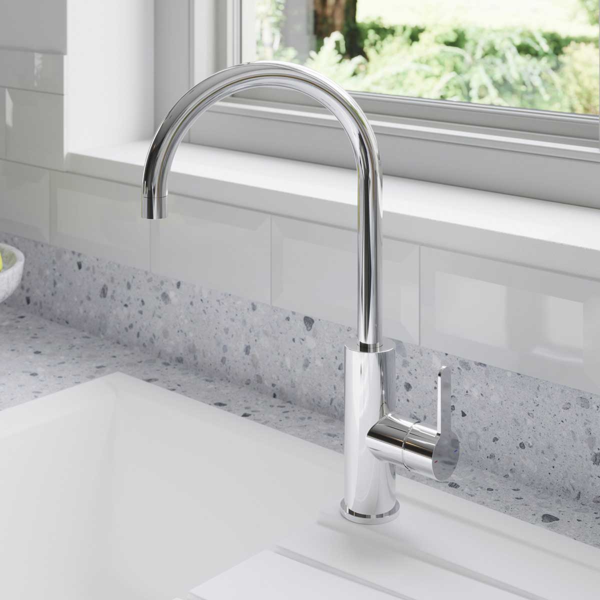 Kitchen Sink Tap Mixer Chrome Single Lever Swivel Spout Contemporary Faucet - Image 2