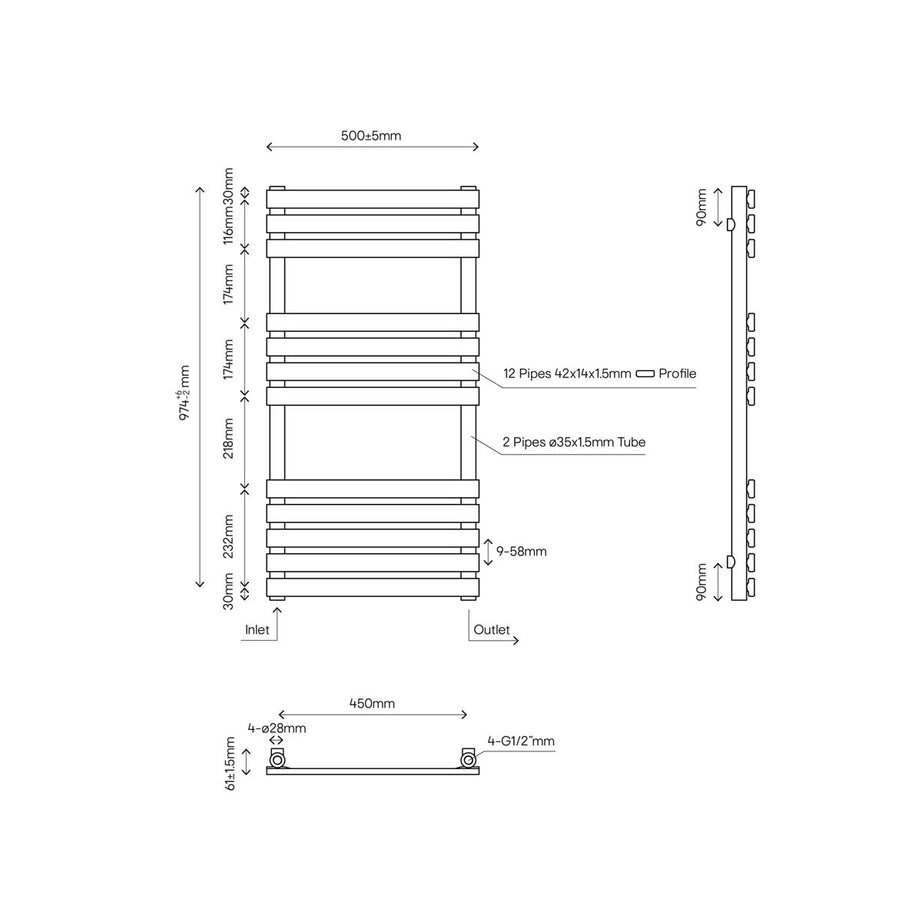 Towel Rail Radiator White Flat Steel Bathroom Ladder Warmer (H)97.4x(W)50cm - Image 2