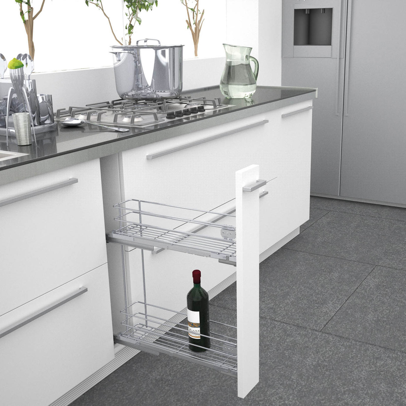 Kitchen Pull Out Storage Baskets For 150mm Cabinet 2 Tiers Silver Soft Close - Image 2