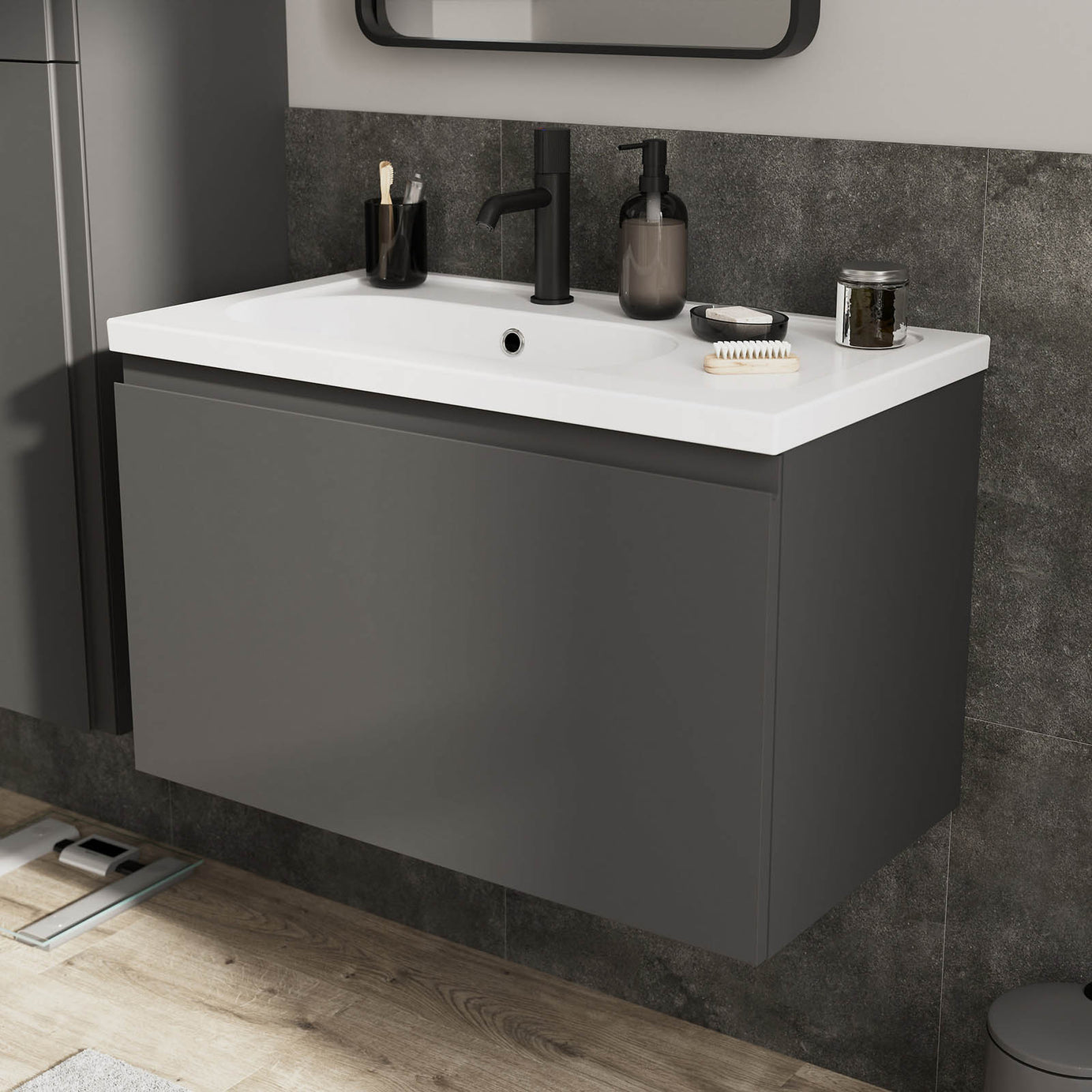 Bathroom Cabinet Levanna Matt Grey Single Wall Mounted Vanity Unit Furniture - Image 6