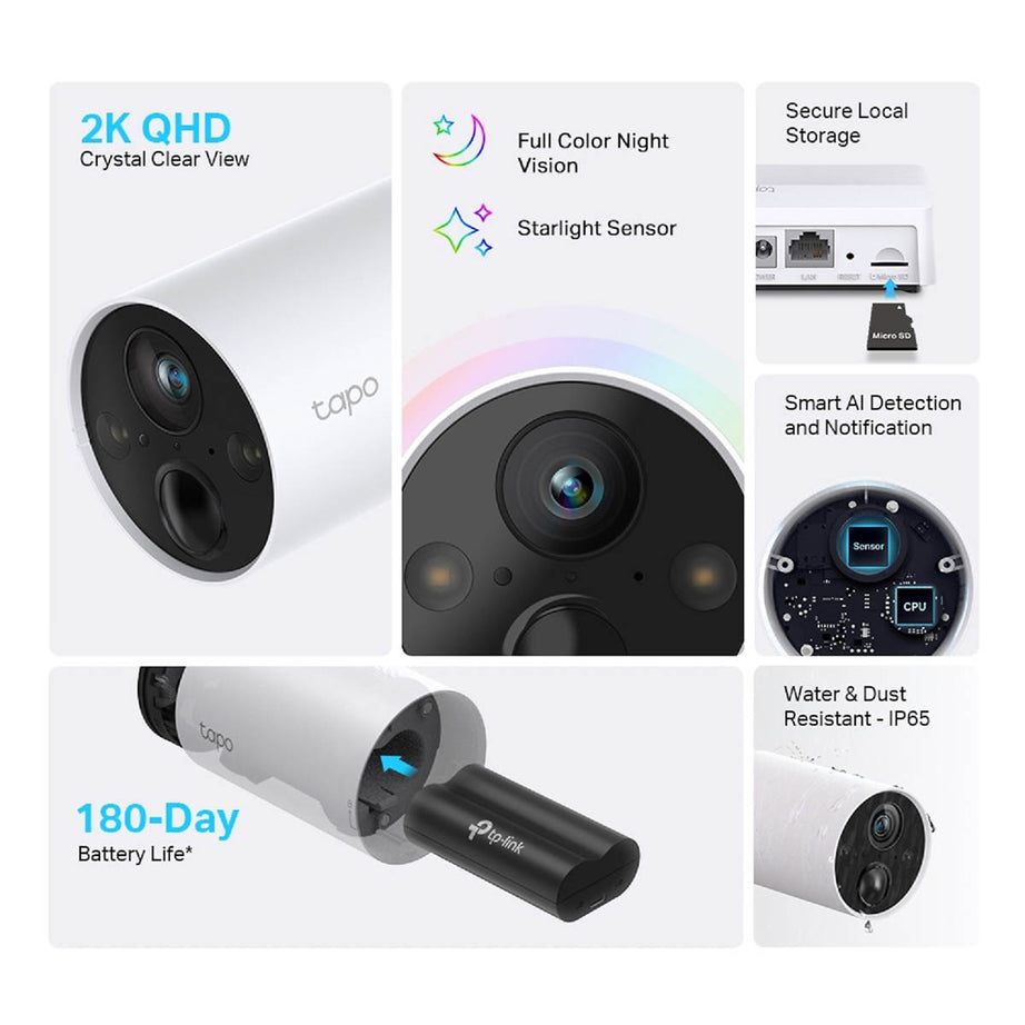 Tapo Camera Indoor Outdoor 2K QHD Smart Wireless White Home Security 2 Pack - Image 3