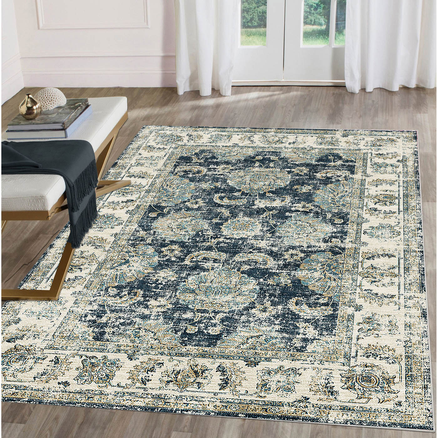 Medium Rug Silk Road Blue Perla Ultra Soft Traditional (L)160cm x (W)120cm - Image 4