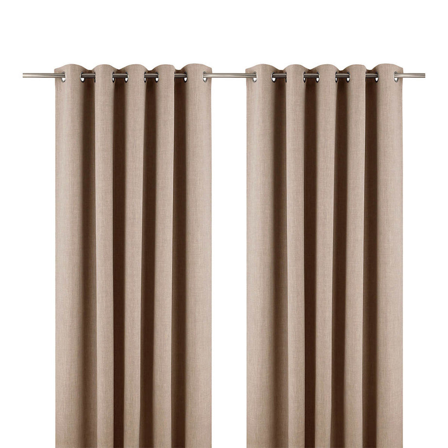 Eyelet Curtains Pair Natural Plain Blackout Linen Effect (W)167 (L)228cm - Image 1