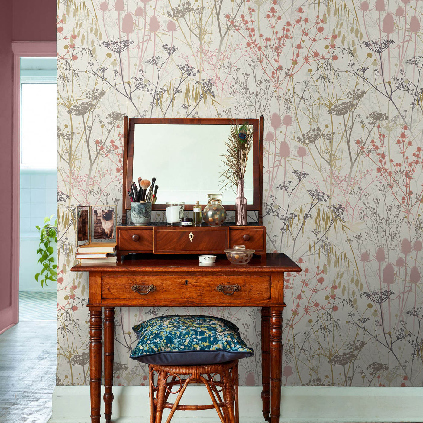 Clarissa Hulse Summer Border Cream, Pink & Purple Smooth Wallpaper - Image 3