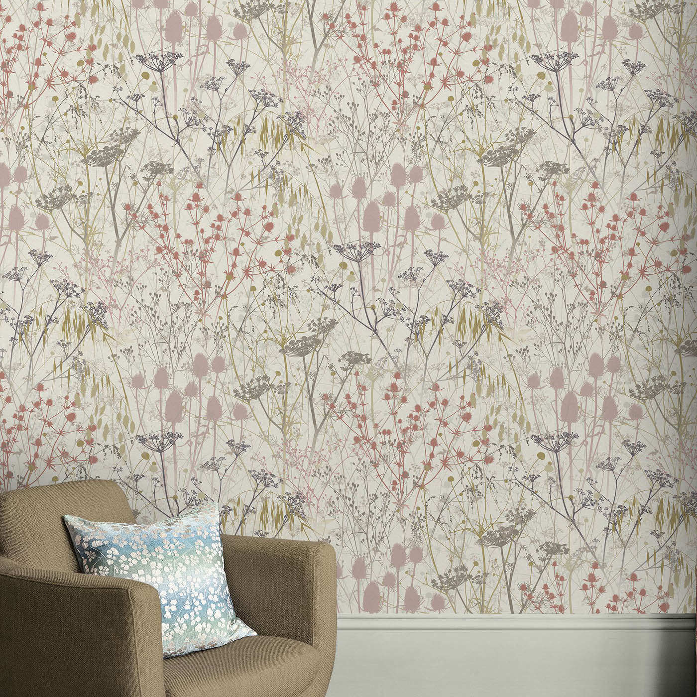 Clarissa Hulse Summer Border Cream, Pink & Purple Smooth Wallpaper - Image 4