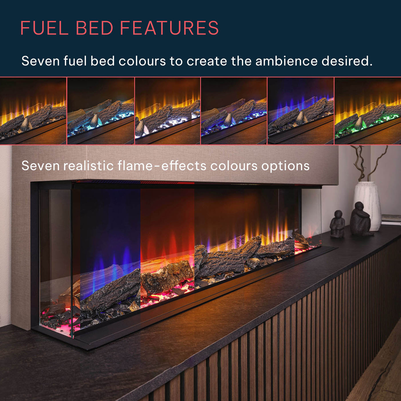 Focal Point Electric Wall Fire 2kW Black Log Effect Fireplace H48.8xW201.5cm