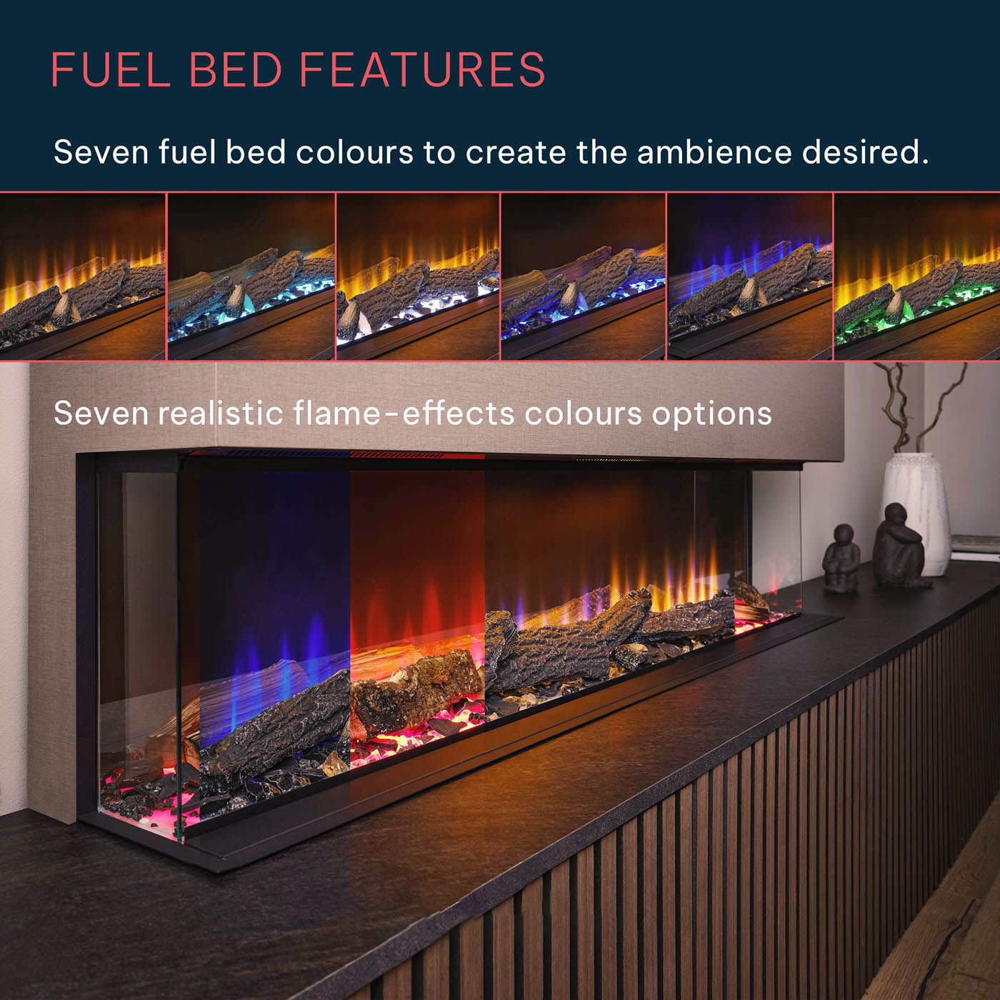 Focal Point Electric Wall Fire 2kW Black Log Effect Fireplace H48.8xW201.5cm