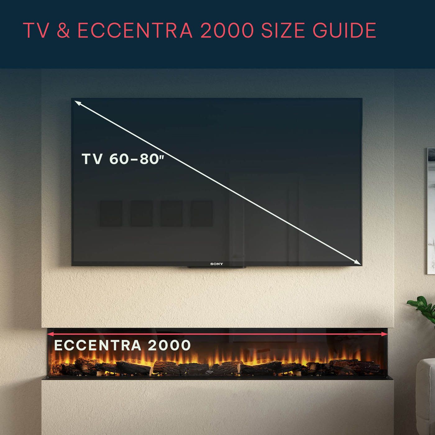 Focal Point Electric Wall Fire 2kW Black Log Effect Fireplace H48.8xW201.5cm - Image 4