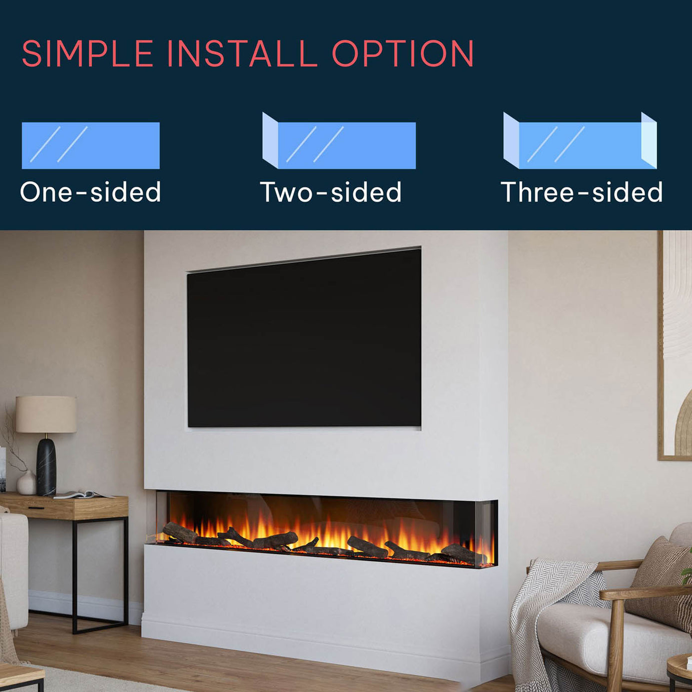 Focal Point Electric Wall Fire 2kW Black Log Effect Fireplace H48.8xW201.5cm - Image 5