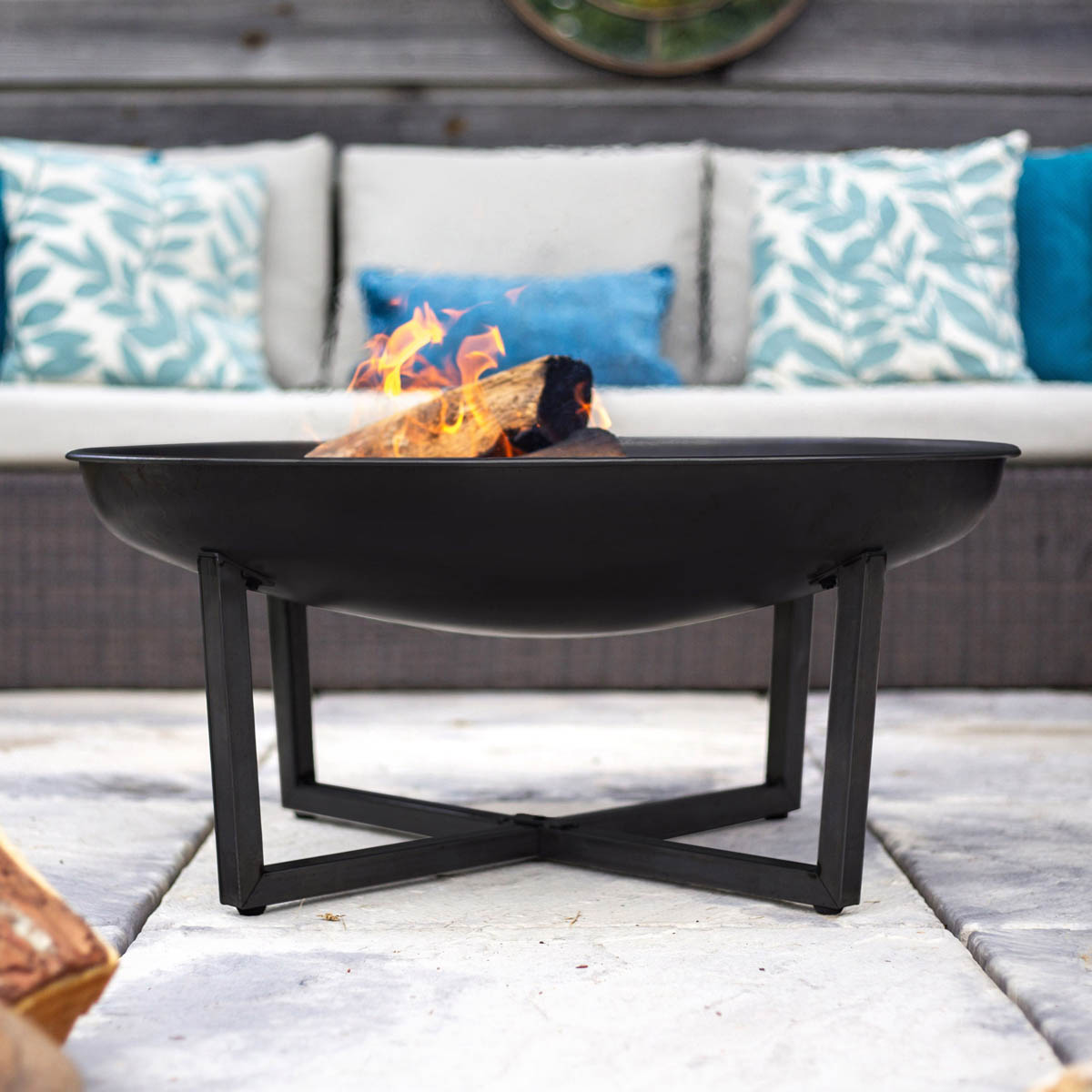 La Hacienda Firepit Garden Round Brookdale Durable Steel Matt Black (W)77cm - Image 2