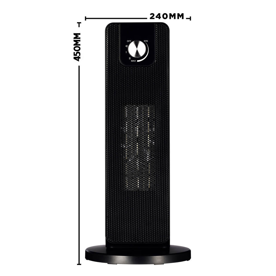 Tower Fan Heater Electric Oscillating Black Portable Home Office 2000W 45cm - Image 2