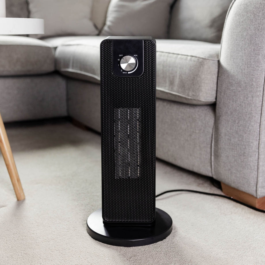 Tower Fan Heater Electric Oscillating Black Portable Home Office 2000W 45cm - Image 1
