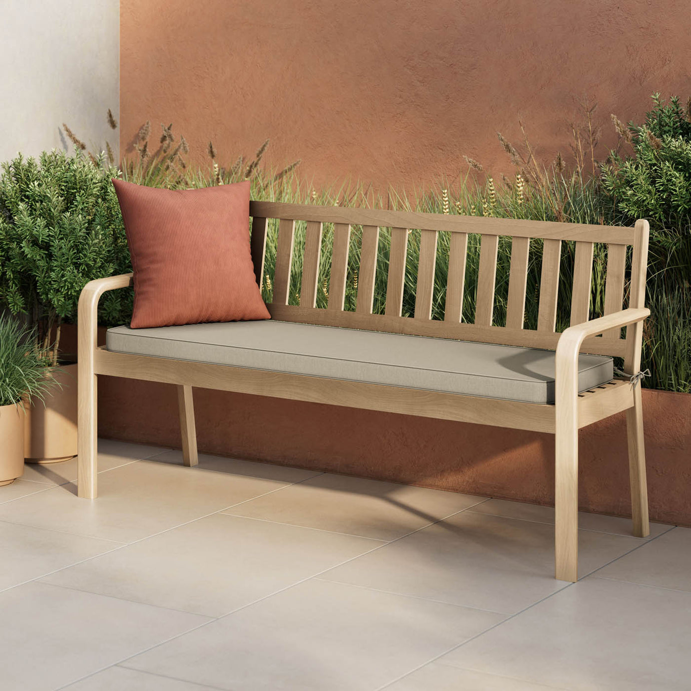 GoodHome Garden Bench 3 seater Natural Wooden Riveo  (W)163cm (H)89cm - Image 7
