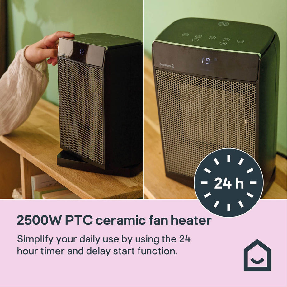 Ceramic Fan Heater PTC Black Compact Digital Touch Remote Control 2000W - Image 9