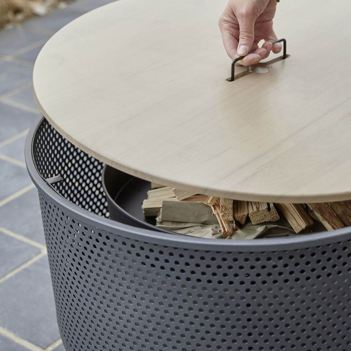 GoodHome Firepit Table Aconite Steel Matt Black Round - Image 5