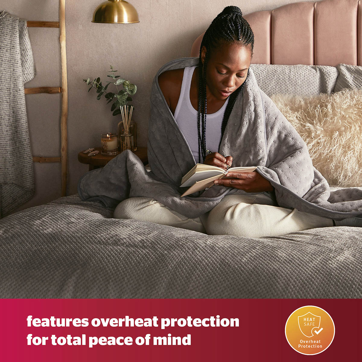 Silentnight Heated Throw Luxury Grey Soft Fleece 9 Heat Settings Standard Size - Image 4