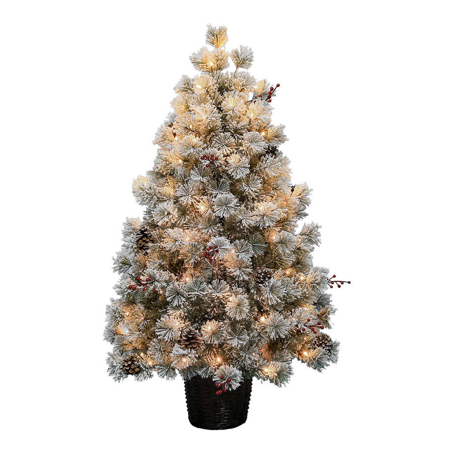 Christmas Tree 4ft Snowy Pre Lit Warm White Artificial Berries Pine Cones - Image 1