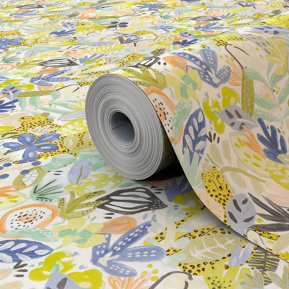 Wallpaper Tropicana Multicolour Smooth Matt Patterned Animals Modern Spongeable - Image 1