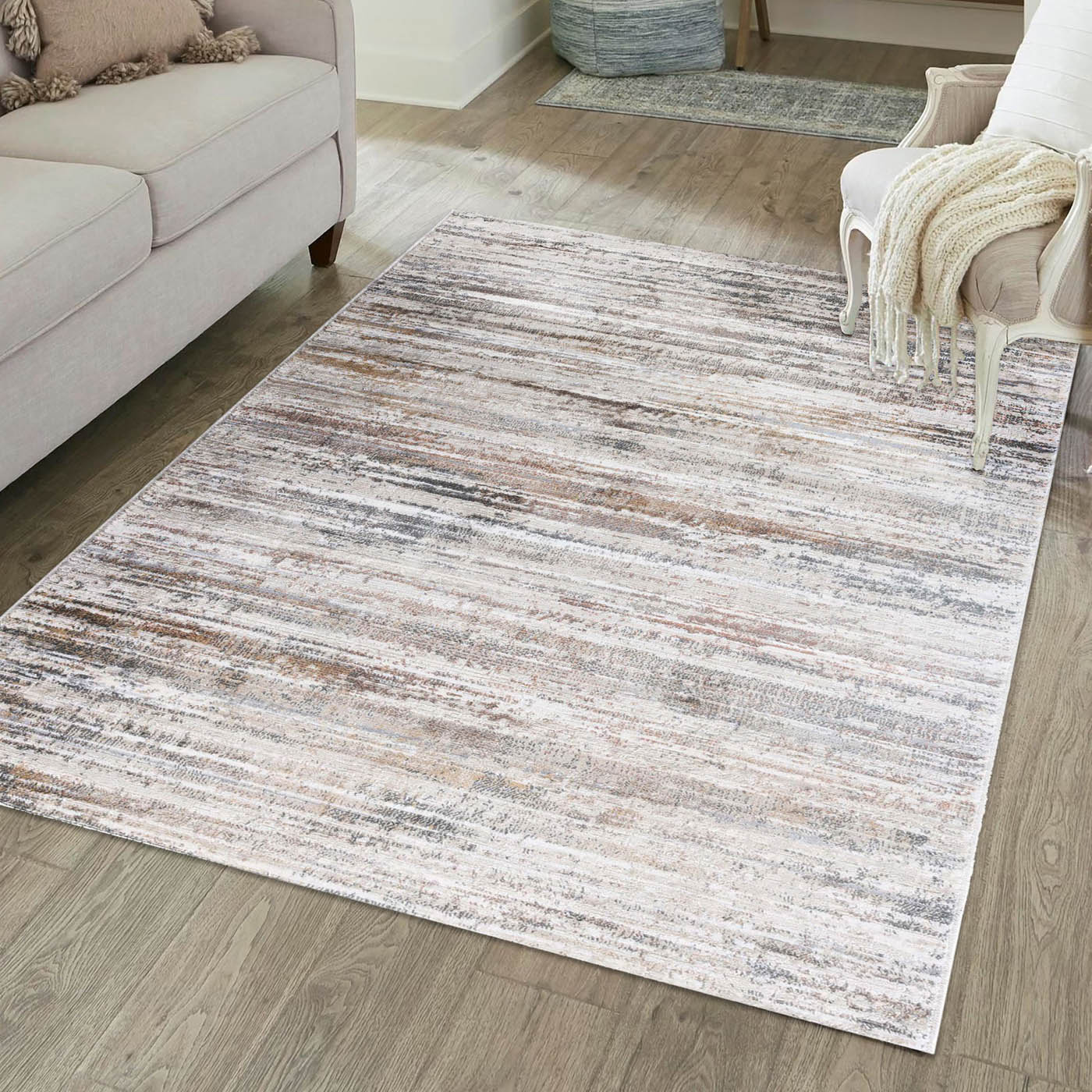Medium Rug Rust Cream Tonal Woven Effect Hardwearing (L)170cm x (W)120cm - Image 2