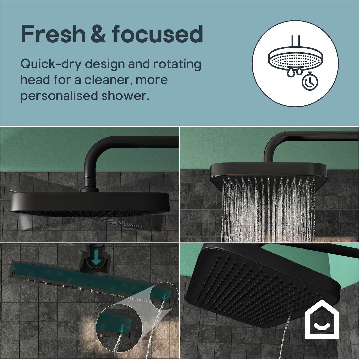 GoodHome Matt Black Thermostatic Mixer Multi head shower with 2 heads & 1.5m hose length