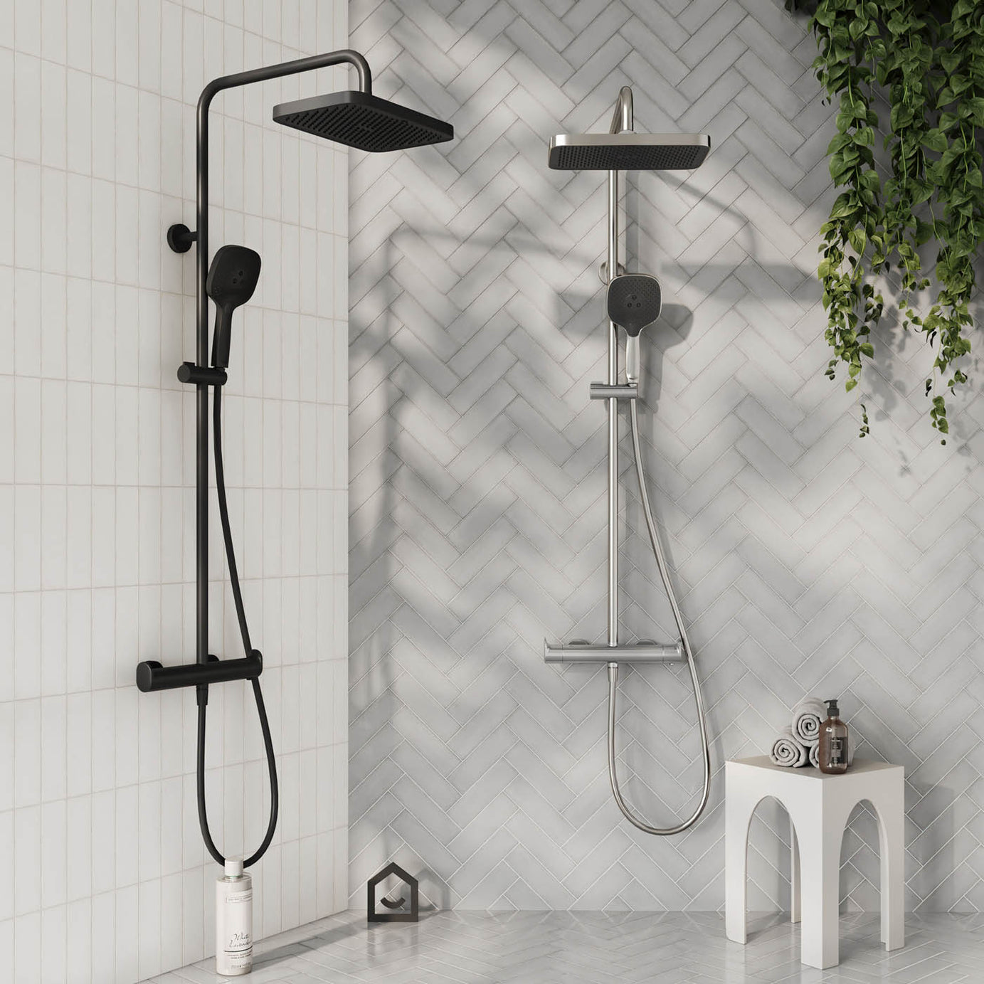 GoodHome Matt Black Thermostatic Mixer Multi head shower with 2 heads & 1.5m hose length - Image 2