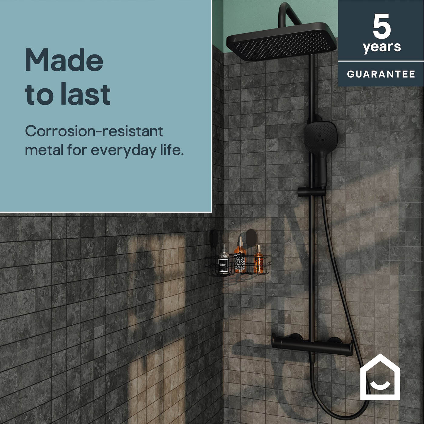 GoodHome Matt Black Thermostatic Mixer Multi head shower with 2 heads & 1.5m hose length - Image 3