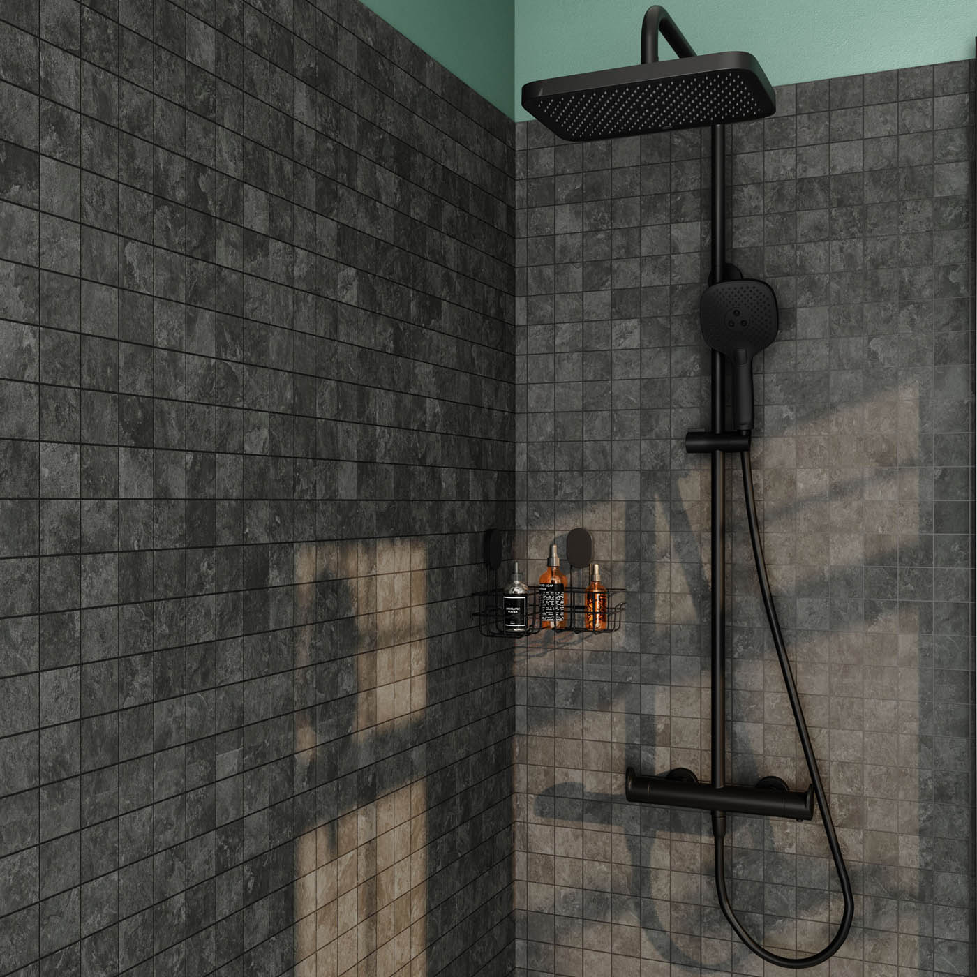 GoodHome Matt Black Thermostatic Mixer Multi head shower with 2 heads & 1.5m hose length - Image 4