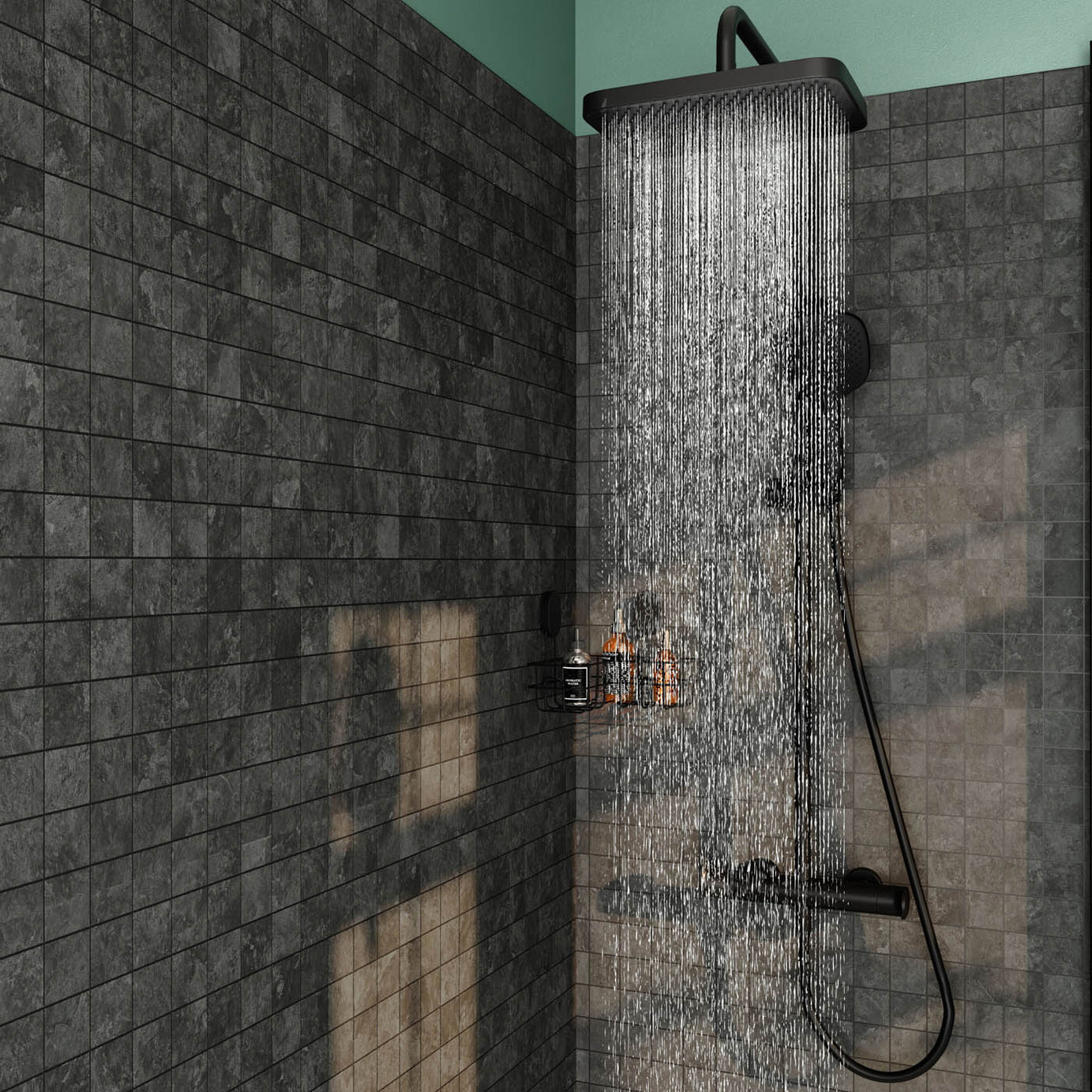 GoodHome Matt Black Thermostatic Mixer Multi head shower with 2 heads & 1.5m hose length - Image 7