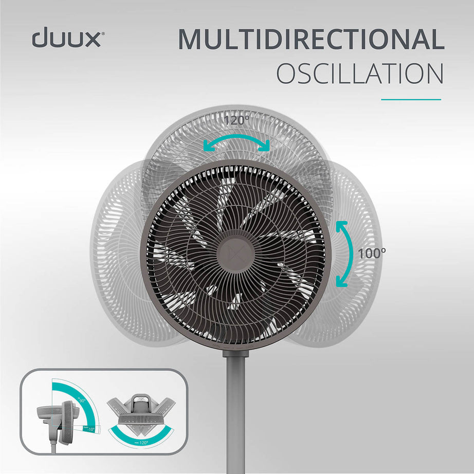 Duux Pedestal Fan Whisper 2 Quiet Mark Grey Oscillating Tilt 12" Remote Control - Image 7