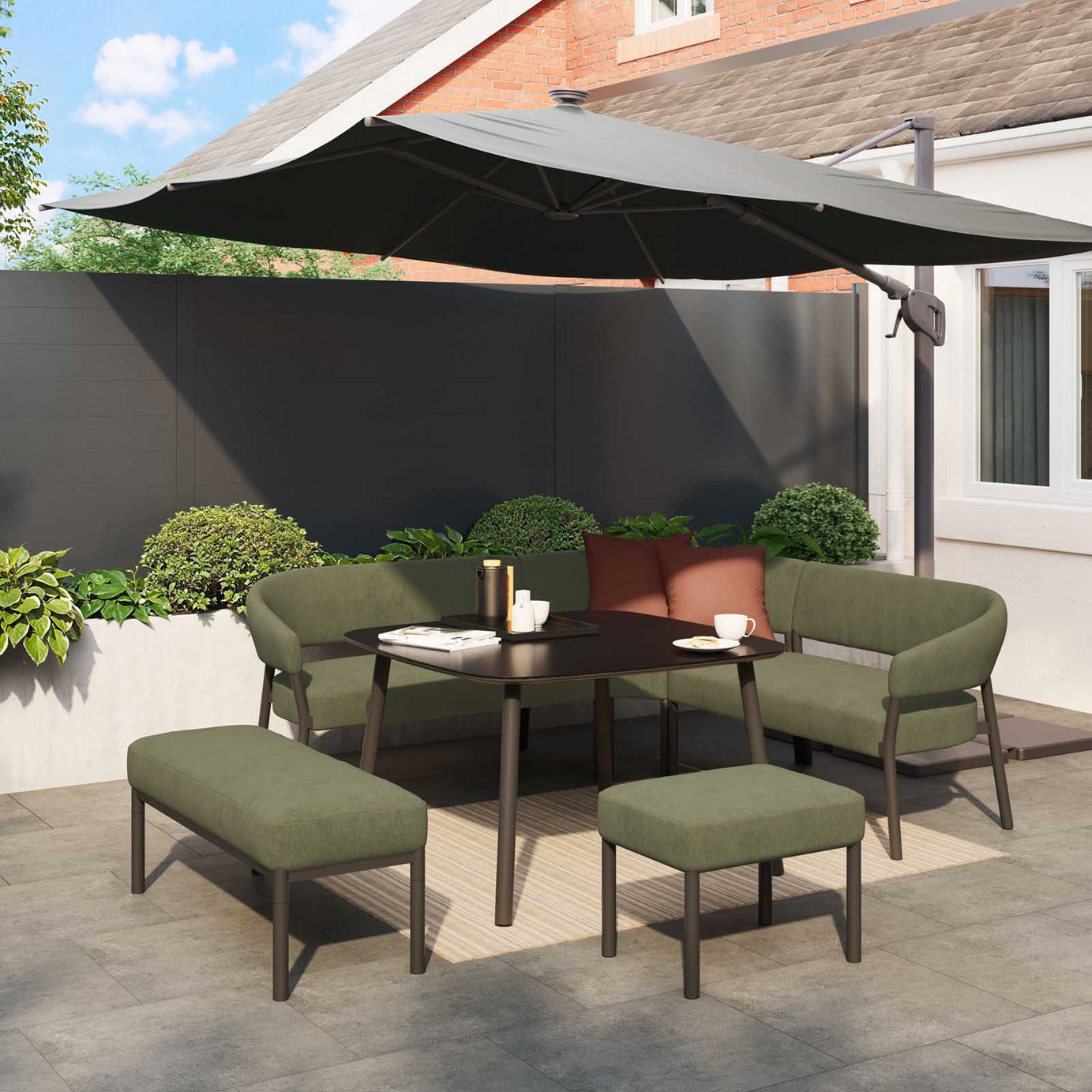 Garden Furniture Dining Set Green Metal 8 Seater Table Bench Sofa Stool Patio - Image 1