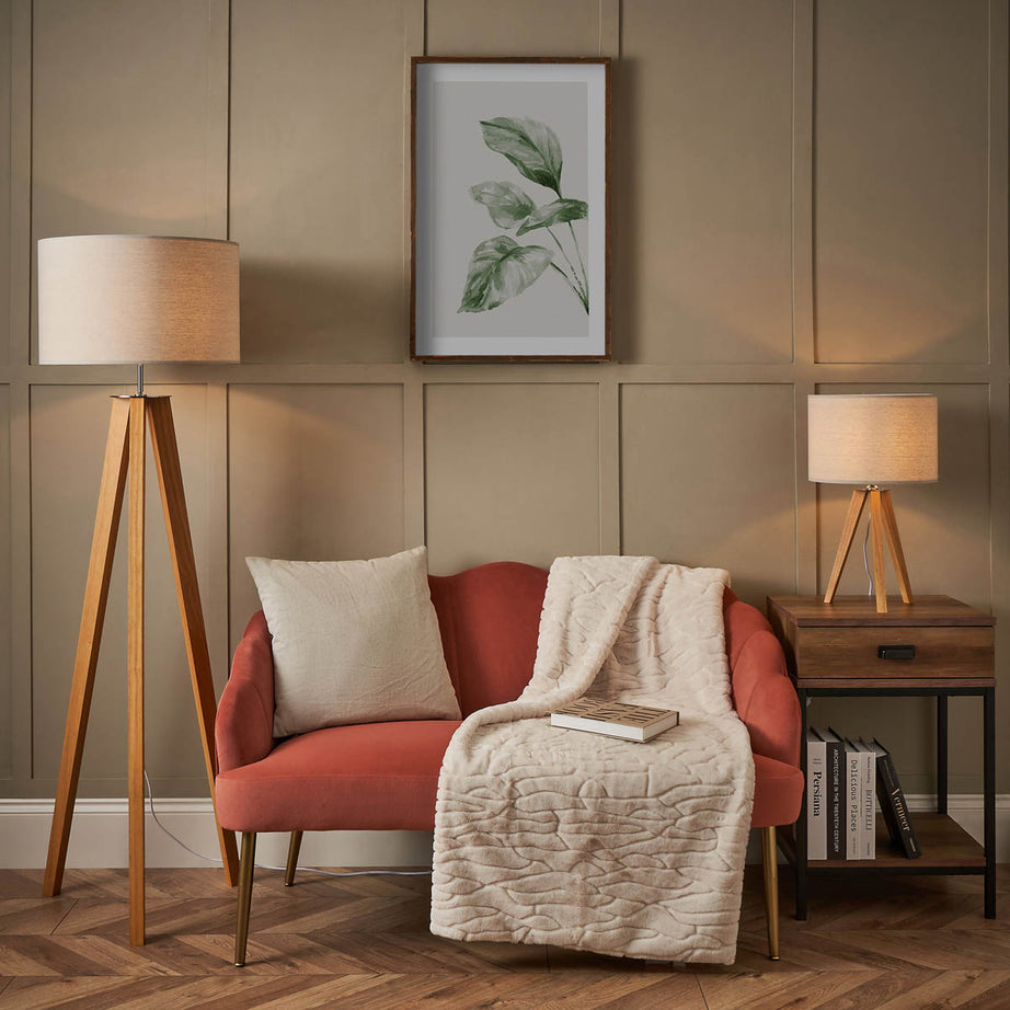 Inlight LED Floor Lamp Tripod Matt Natural Wood Effect Drum Shade Modern 153.5cm - Image 6