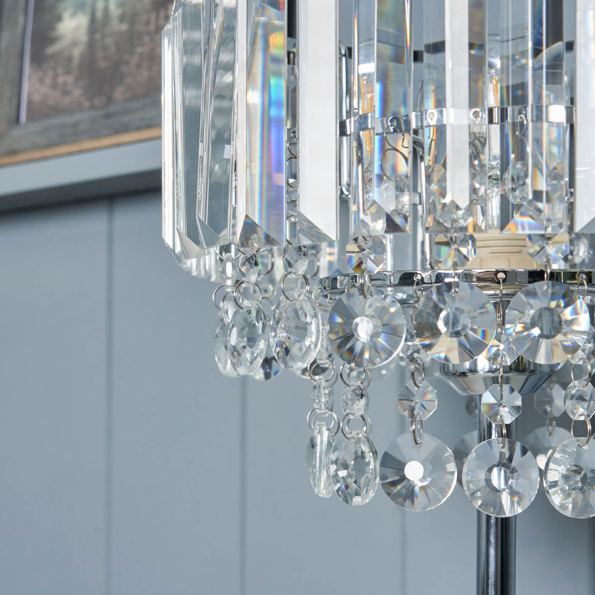Inlight Table Lamp Tiered Glass Crystal Round Polished Chrome Effect (H)44cm - Image 9