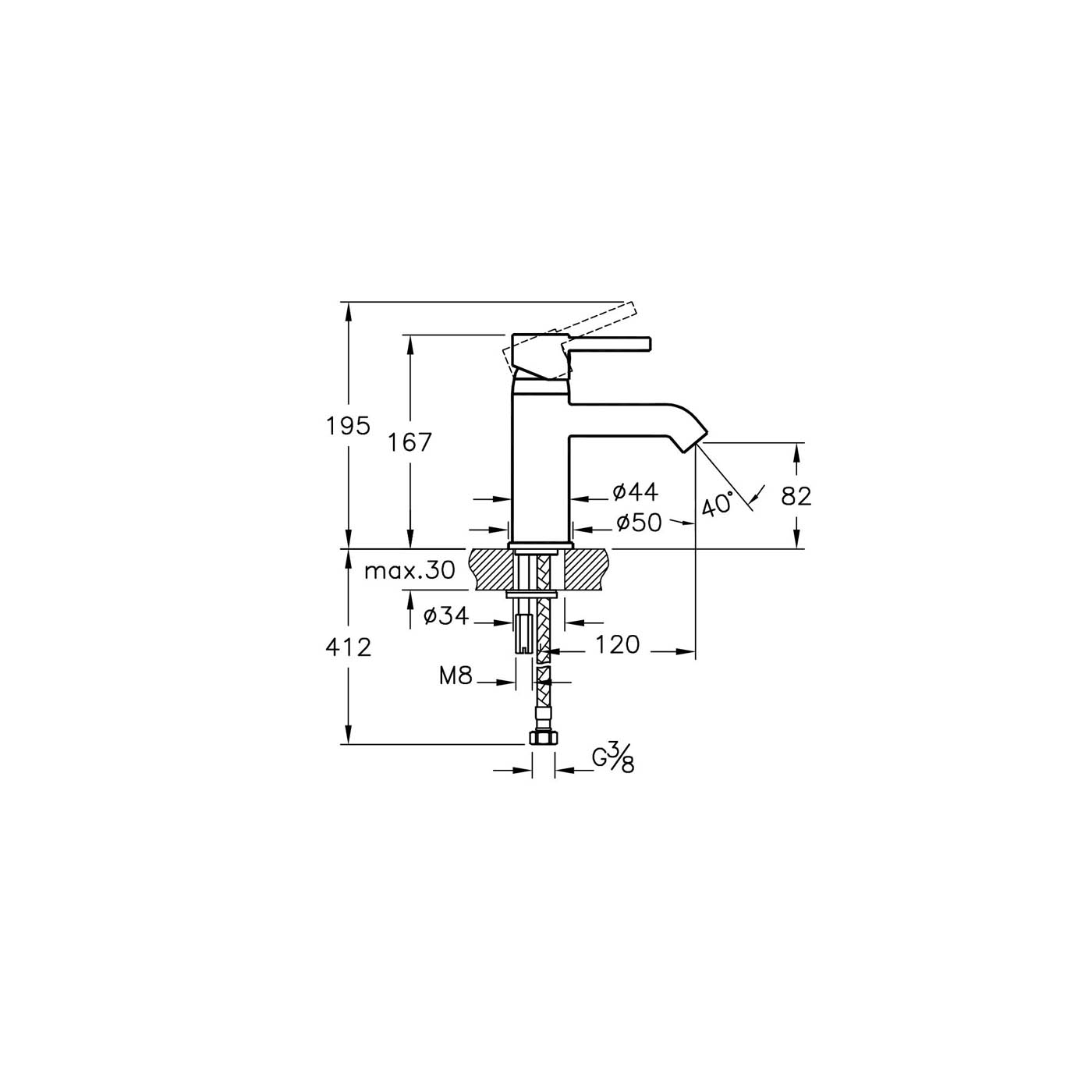 Vitra Minimax S Chrome effect Basin Mixer Tap - Image 3