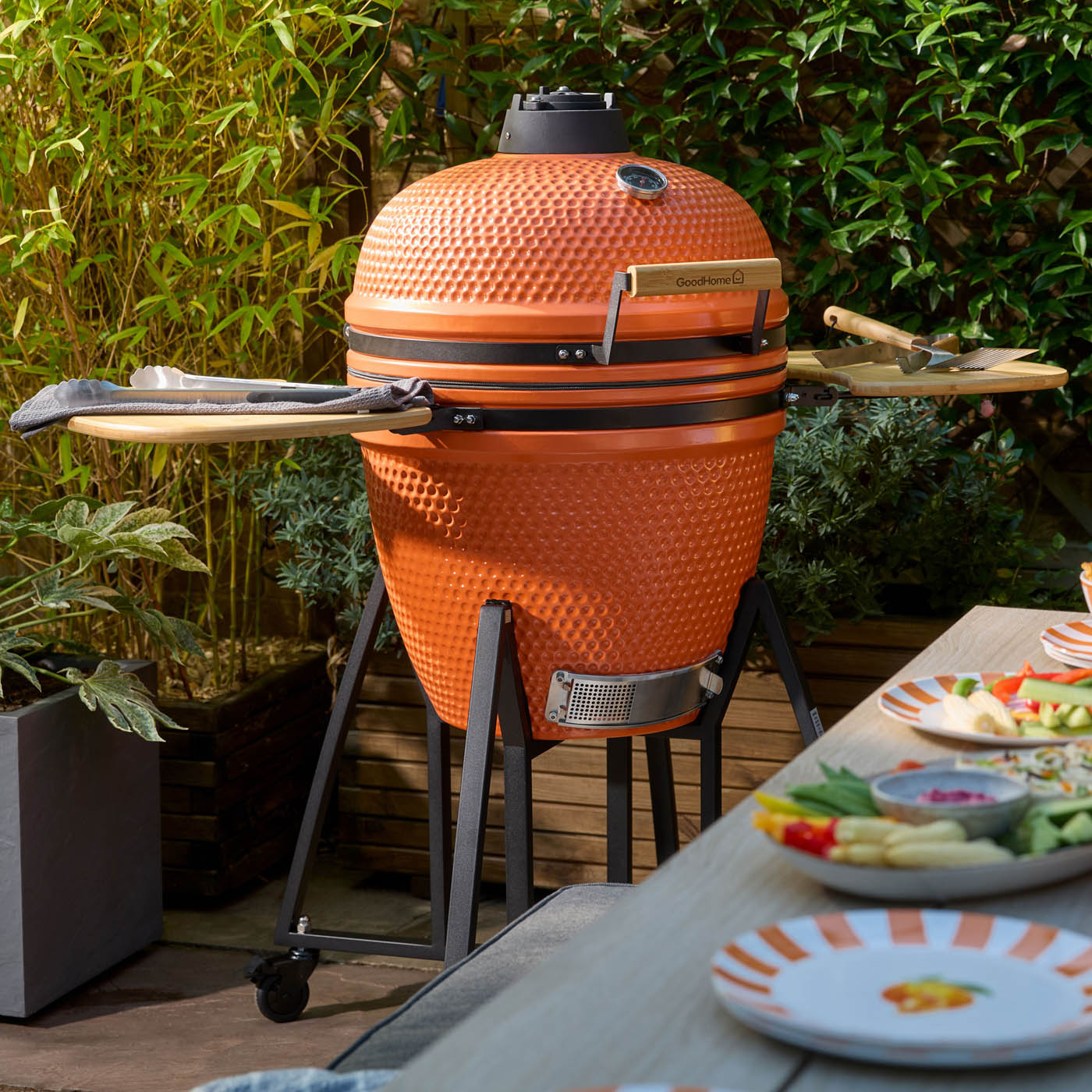 GoodHome Kamado Egg BBQ Charcoal Sagami Orange Ceramic 54.5cm With Thermometer - Image 2