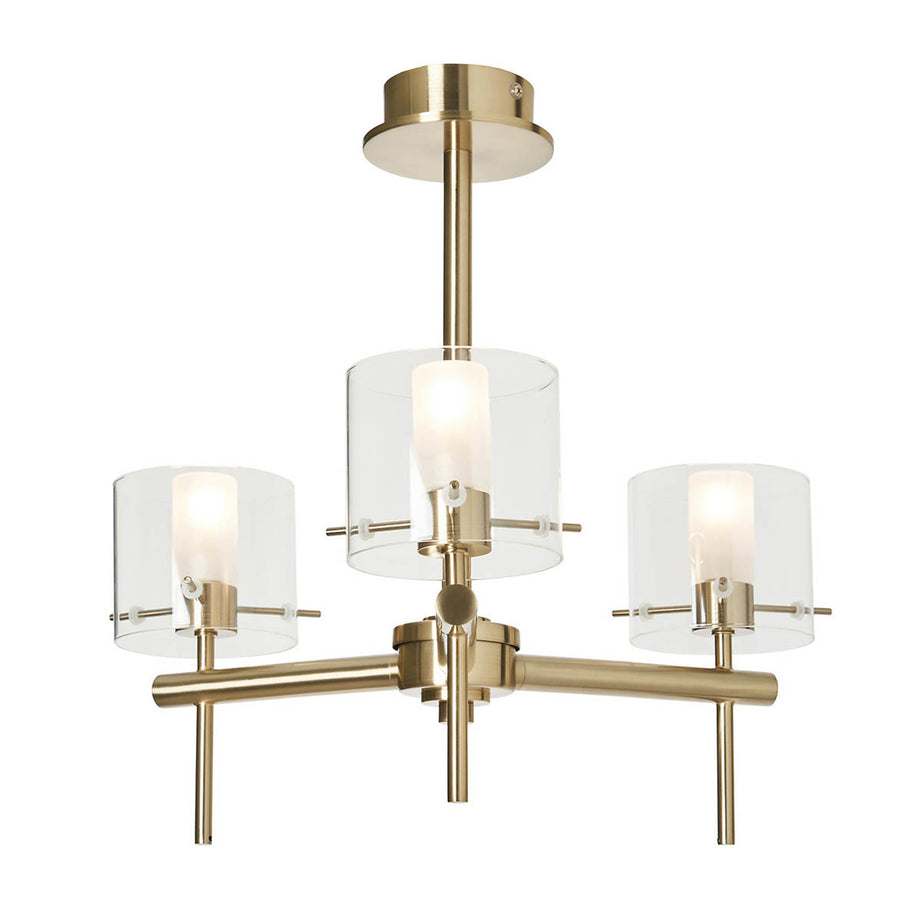 LED Ceiling Light 3 Way Satin Brass G9 IP44 Glass Steel Living Room Bedroom - Image 2