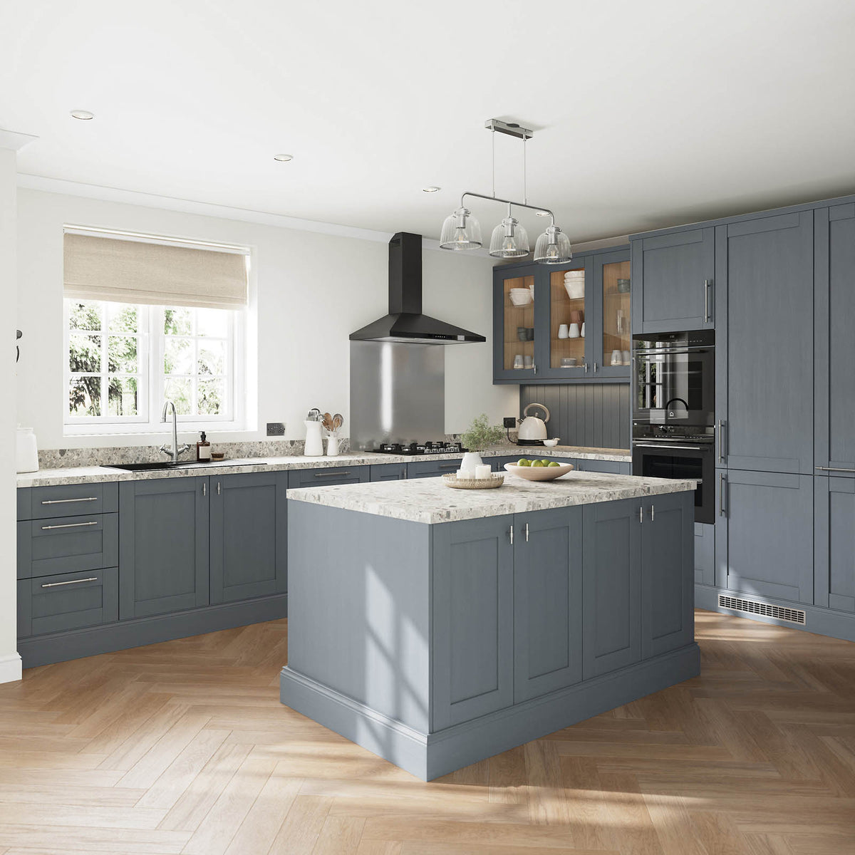 Kitchen Wall Cabinet Door Alpinia Matt Dusk Blue Wood Effect Shaker W25xH89.5cm - Image 6