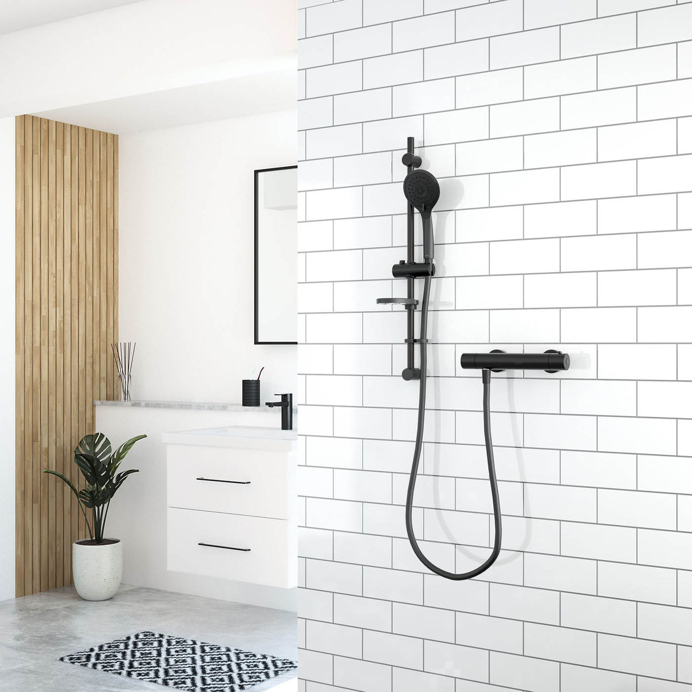 Black Shower Mixer System Sierra Matt Rear Fed Thermostatic 1.5m Hose - Image 4