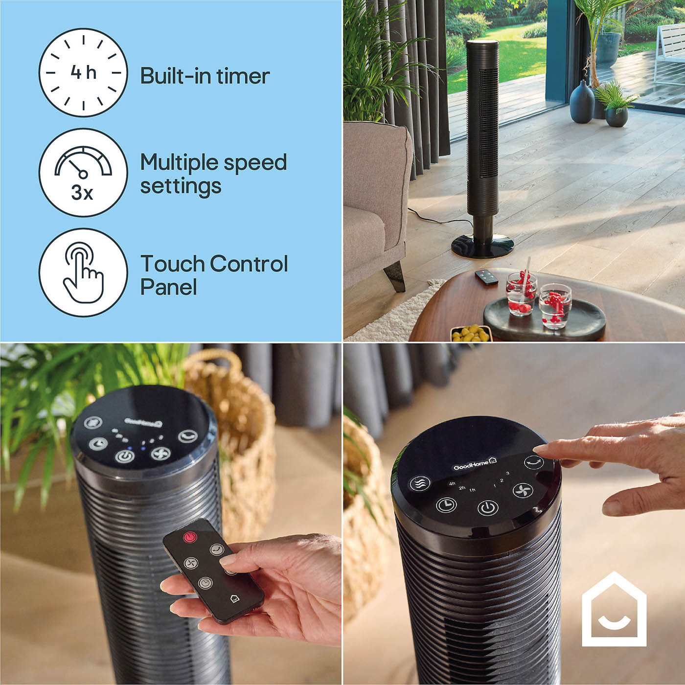 Tower Fan Portable Black 3 Speed Cooler Touch Screen Timer Freestanding - Image 10