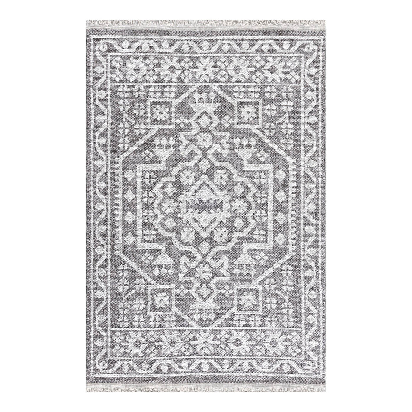 Medium Rug Vintage Medallion Grey Hardwearing Traditional (L)170cm x (W)120cm - Image 1