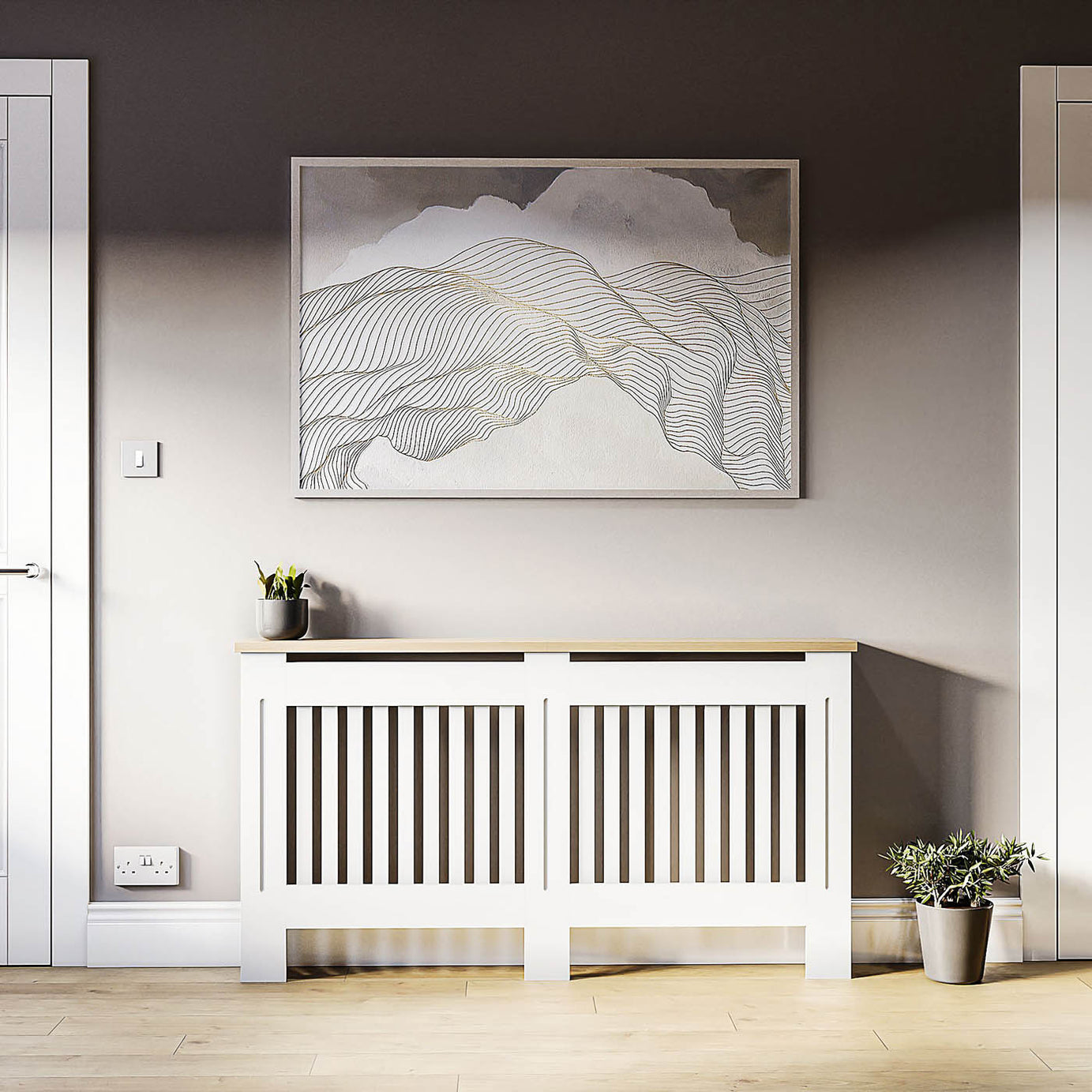 Radiator Cover Medium White Oak Veneer Vertical Slat (H)830mm (W)1520mm (D)190mm - Image 4
