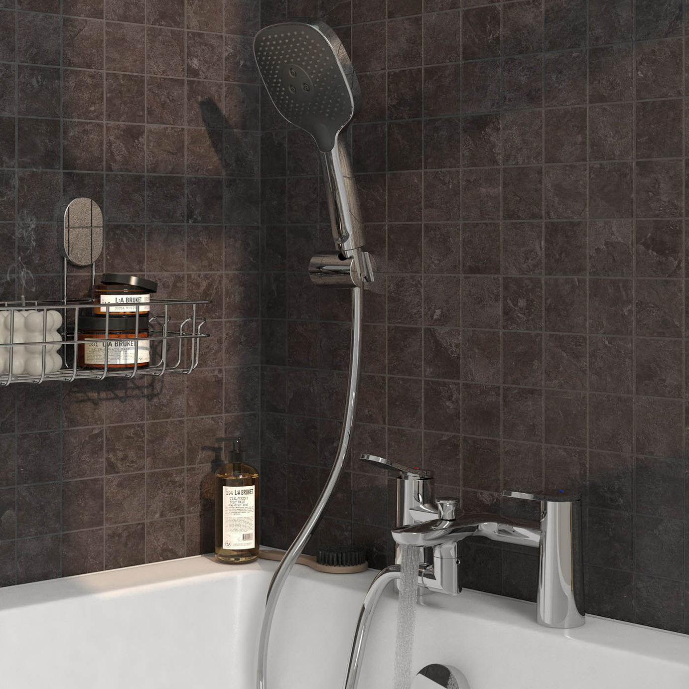 Bath Mixer Tap Shower Kit 3 Spray Pattern Gloss Chrome Effect Deck Mounted - Image 5